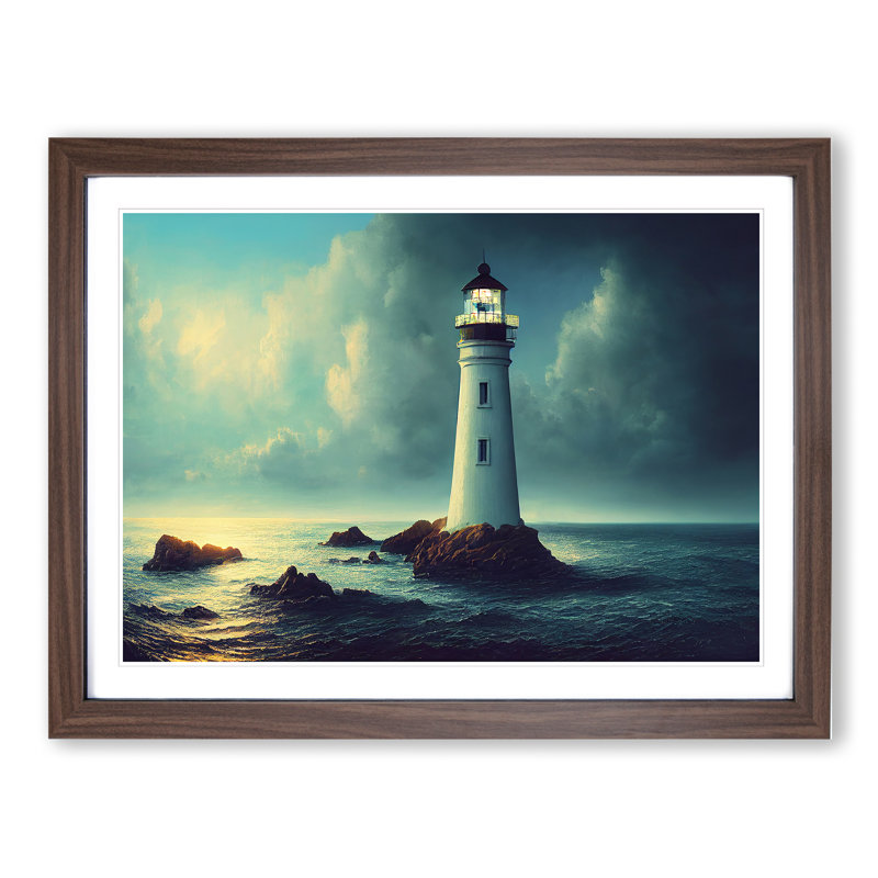 Mesmerising Lighthouse - Single Picture Frame Print, 46cm H x 64cm W x 2cm D, Walnut Framed