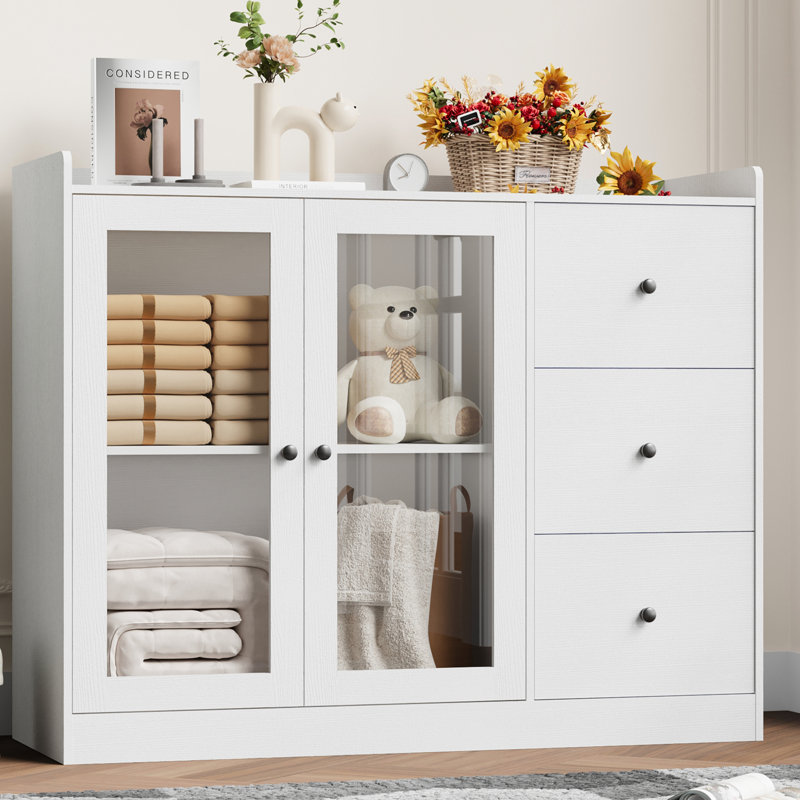 Kitchen Sideboard Cabinet, 43" Coffee Bar Cabinet With 3 Drawers And Doors, White