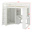 Lit mezzanine avec garde-robe intégré et bureau d'étude, lit haut peu encombrant avec plateau à clavier, station de charge et double projecteur-700911494