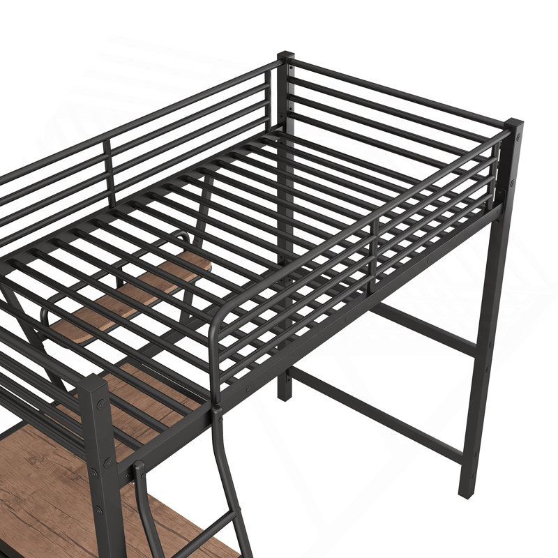 Lit mezzanine simple en métal avec bureau et tablette, noir