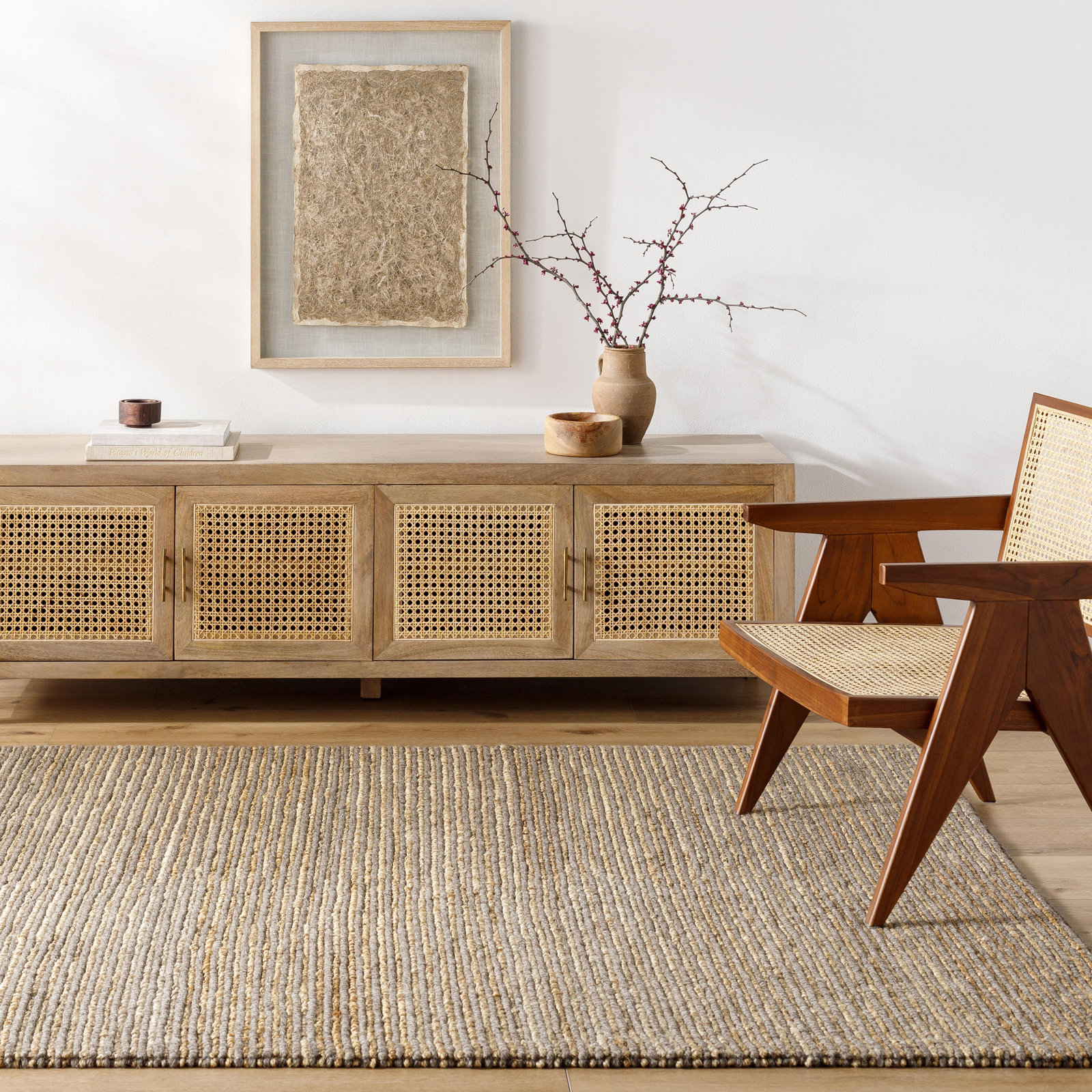 Hayes Hand-Woven Striped Jute Rug, Rectangle 5' x 7'6"