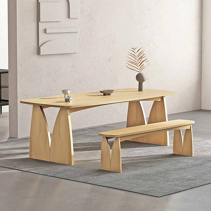 Rectangular Solid Wood Dining Table, Burlywood, 29.53"H x 86.61"L x 35.43"W
