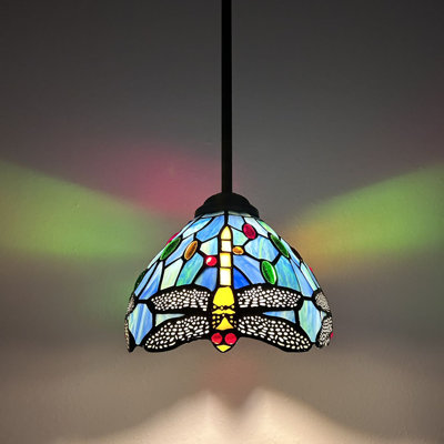 Mini-ampoule à DEL suspendue Simonson Tiffany en verre coloré bleu 8 po x 8 po x 60 po