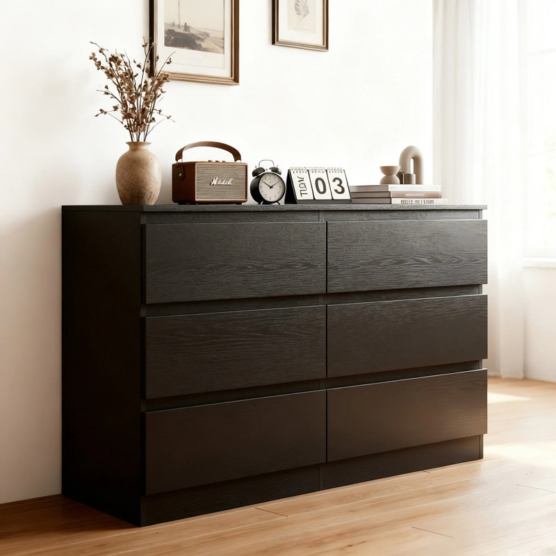 Commode double 6 tiroirs l 47,2 po, Black