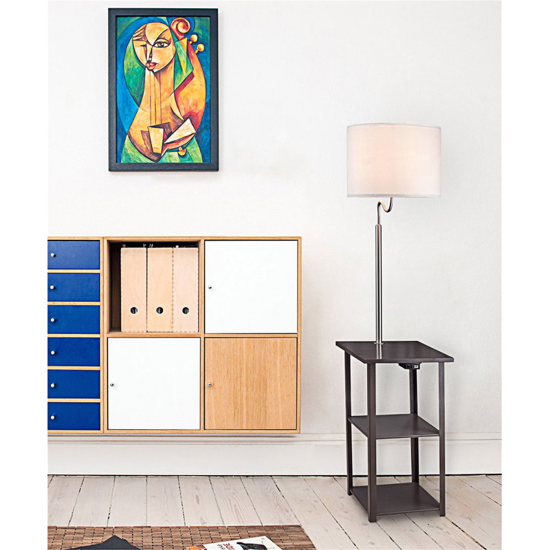 Squared Sofa Side Shelves Table Lamp With Power Station