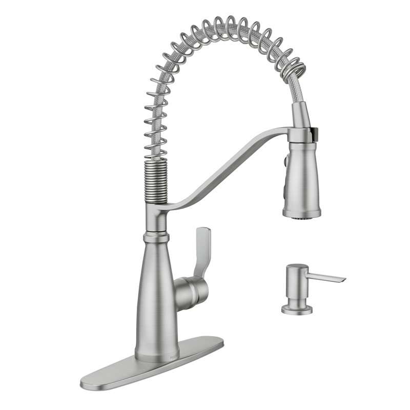 Moen Nolia Single Handle Pre-Rinse Spring Pulldown Kitchen Faucet, Spot Resist Stainless