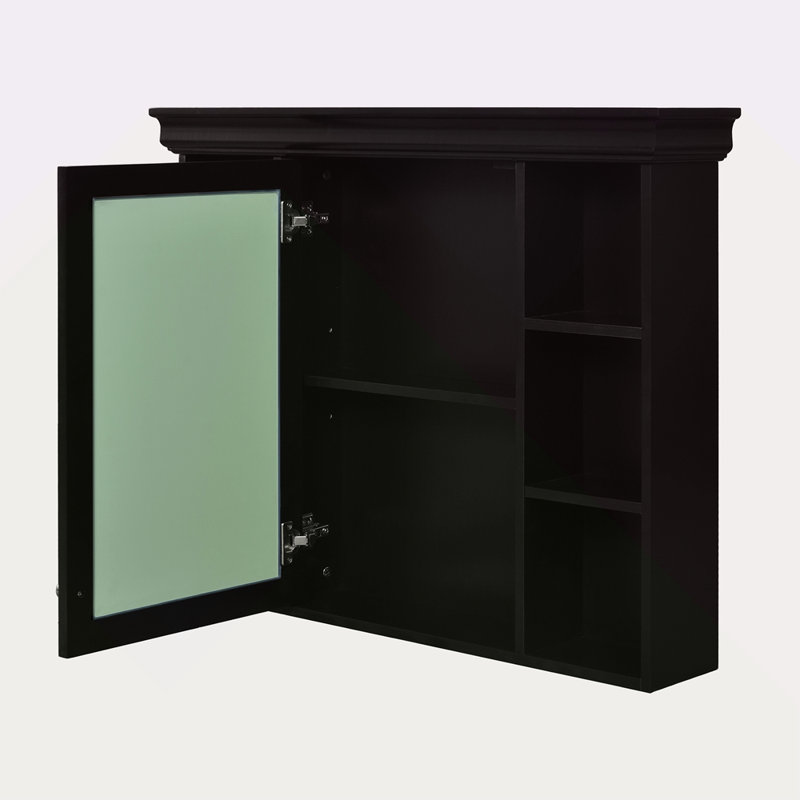 Armoire de rangement murale 35 po x 28 po avec porte miroir, armoire de salle de bain moderne avec miroir, armoire à pharmacie avec 6 tablettes ouvertes