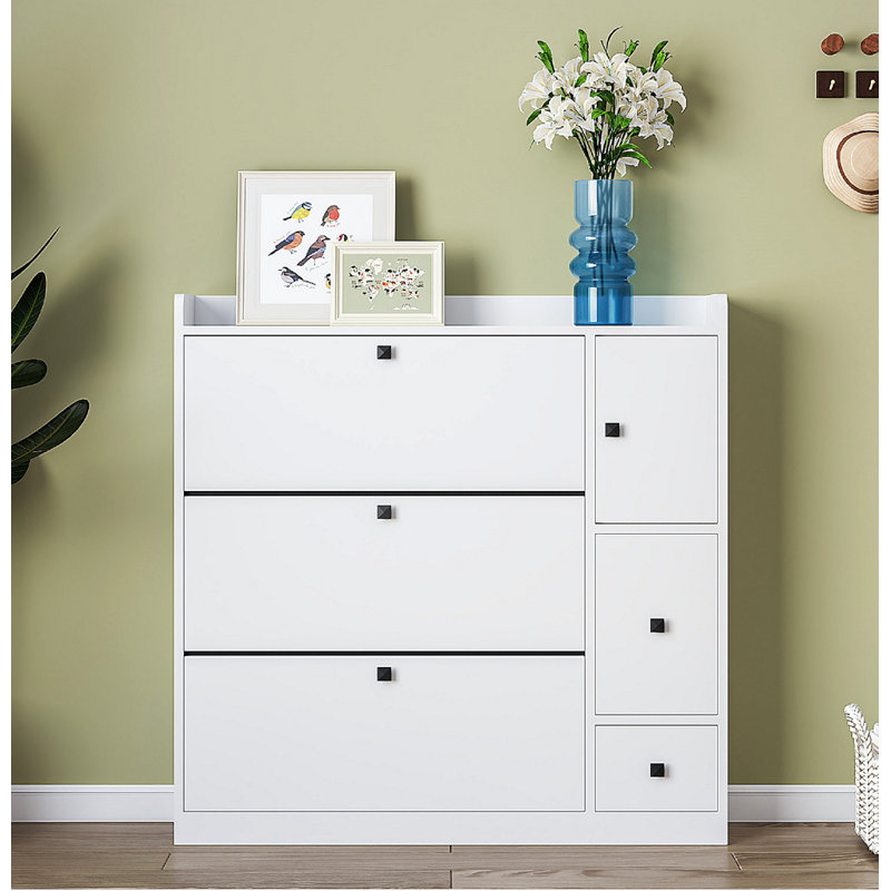 Armoire à chaussures polyvalente à basculement avec 3 tiroirs rabattables, rangement de rangement maximum pour le hall d'entrée avec tiroir, étagère à chaussures autoportante avec siège escamotable pour le couloir