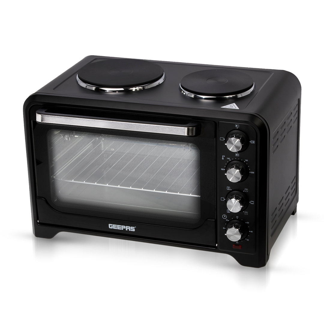 GEEPAS 38L Mini Oven & Grill with Double Hotplate 1600W & 60 Minutes Timer