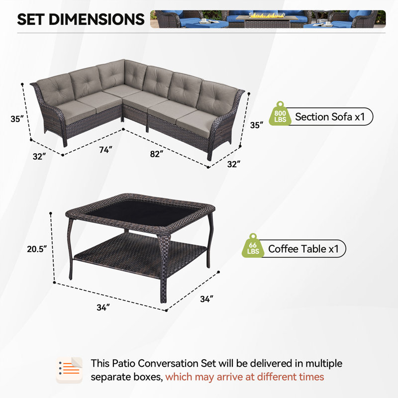 Wicker 6 - Person Modular Patio Conversation Sets with Cushions
