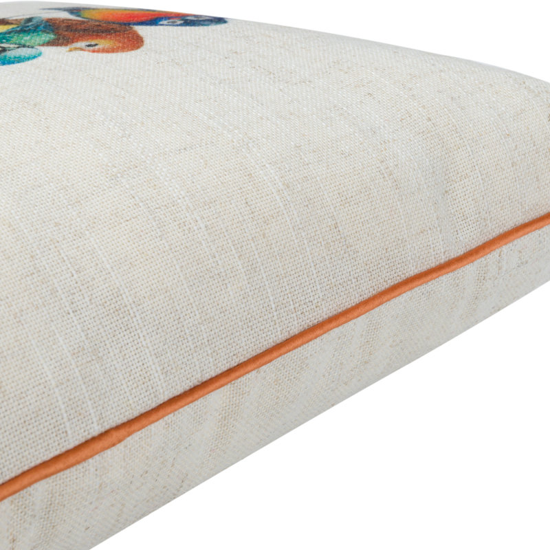 Housse de coussin en lin Birds, Rectangulaire, H 14 po x l 24 po, Blanc / jaune / bleu