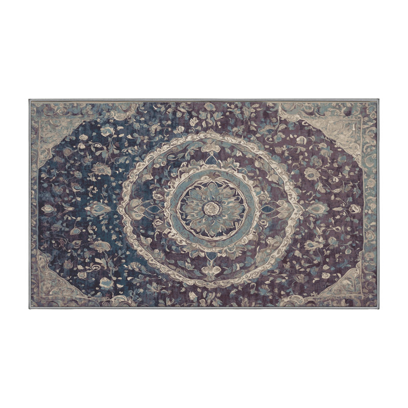 Machine Washable Purple Area Rug, Rectangle 7' x 9'