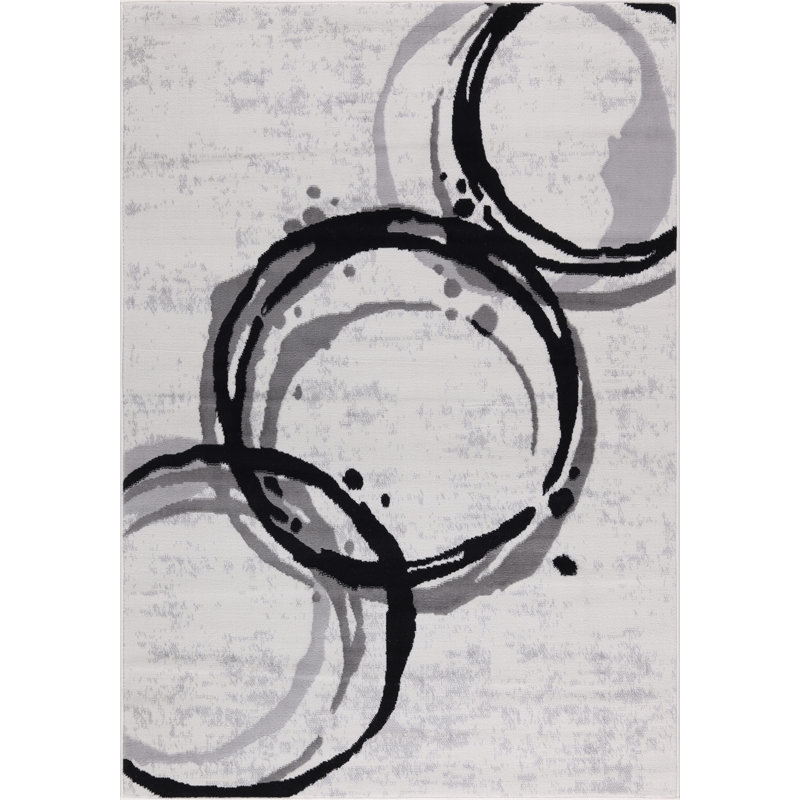 Dream Collection Abstract Circles Black and Grey Rug, Rectangle 5'3" x 7'3"