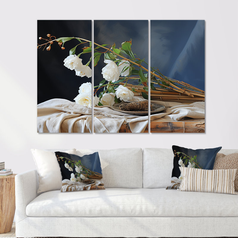 Bambou bouquet nature morte - autres plantes et fleurs, ensemble de salon d'art mural, H 40 po x l 60 po