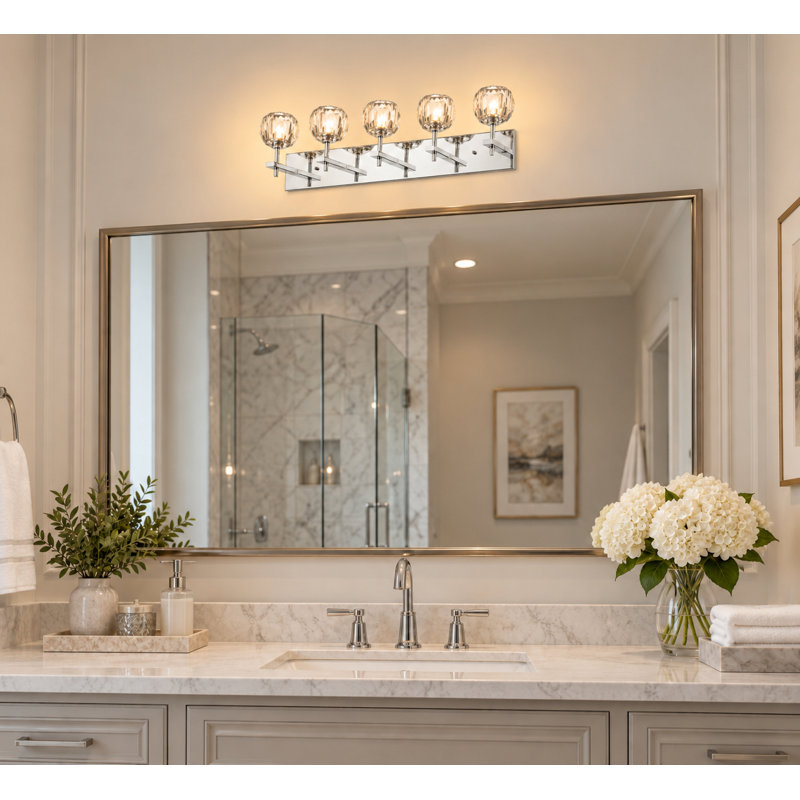 Modern 5 Light LED Crystal Vanity, Silver