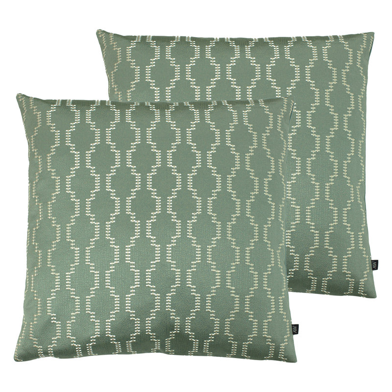 Geometric Square Cushion, Polyester, Sage / Nile Water