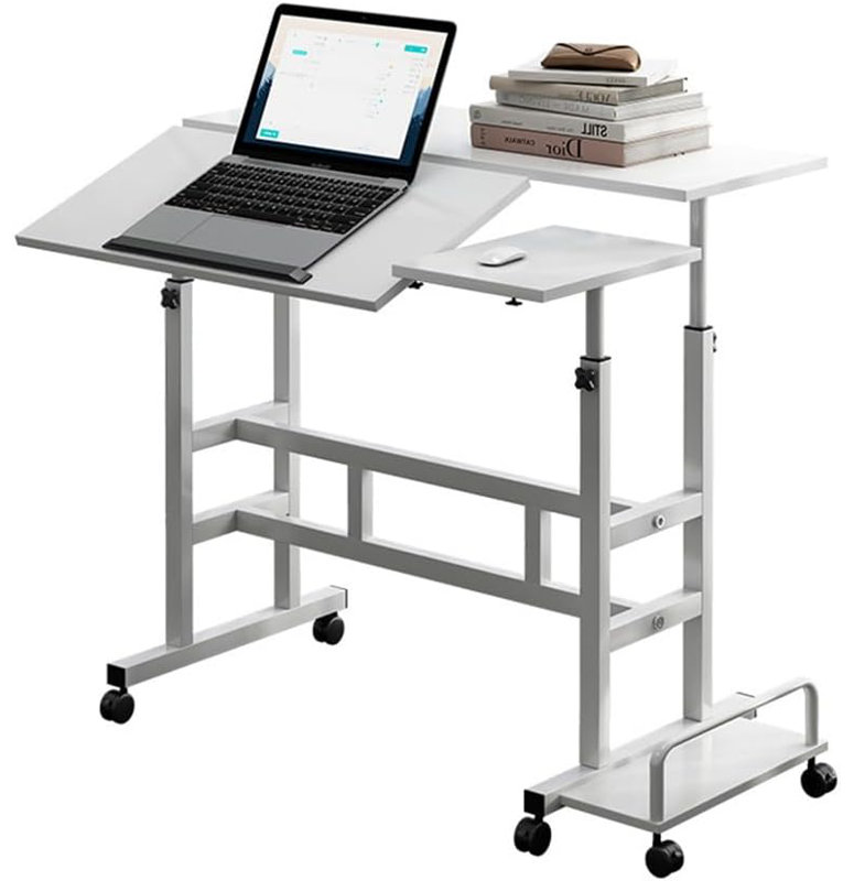 Adjustable Metal Base Computer Desk, White