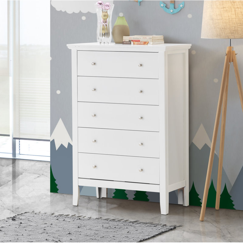 Commode pour la chambre à coucher avec 5 tiroirs Primo White