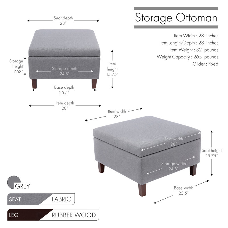 Amariauna Storage Ottoman with Wooden Legs, Gray Polyester Blend