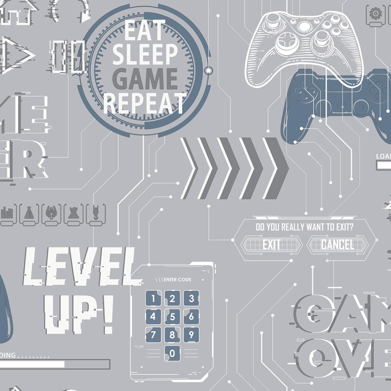 Fresco Game Over Grey & Navy Wallpaper