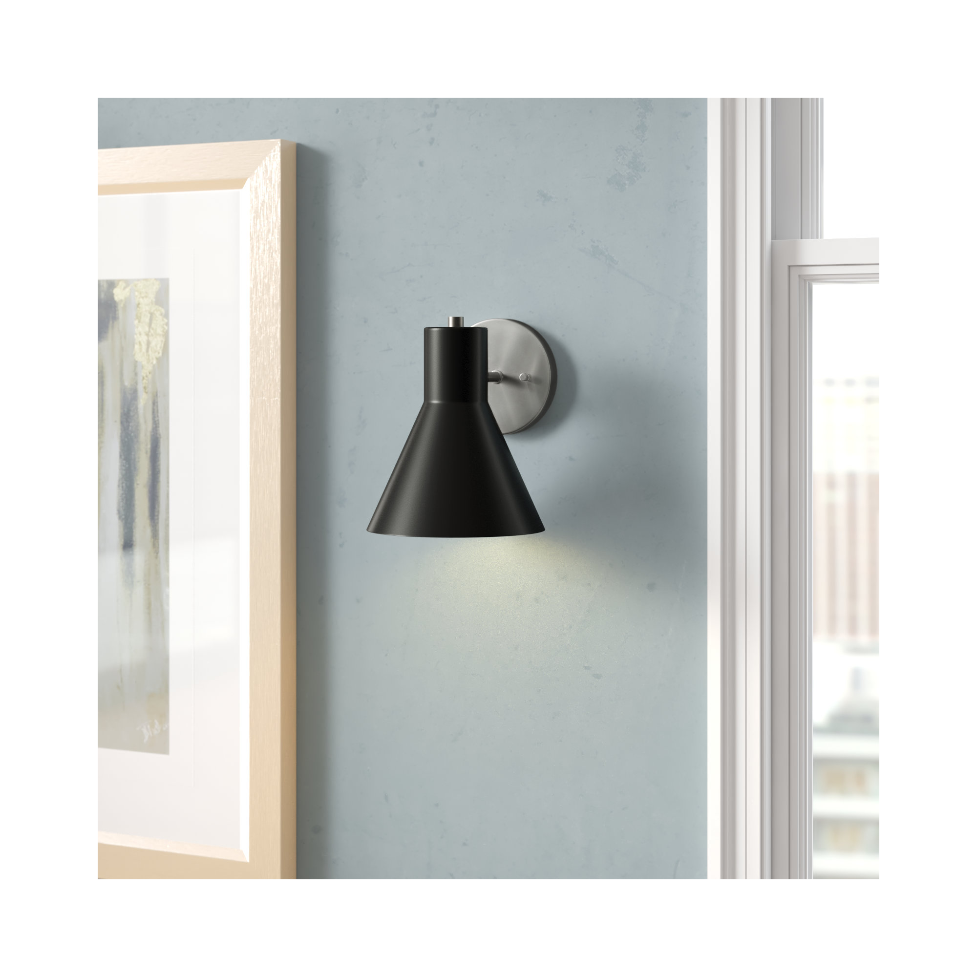 Byers 1 - Light Dimmable Armed Sconce, Brushed Nickel/Steel Black, No