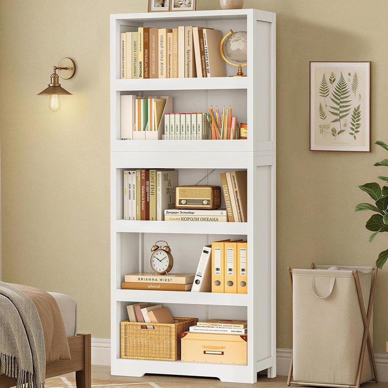 Bibliothèque de 64,2 po de hauteur, bibliothèque Freestyle DIY à 5 niveaux, bibliothèque avec rangement ouvert, blanc