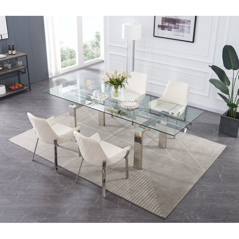 Azruddin Extendable Glass Top Metal Base Dining Table