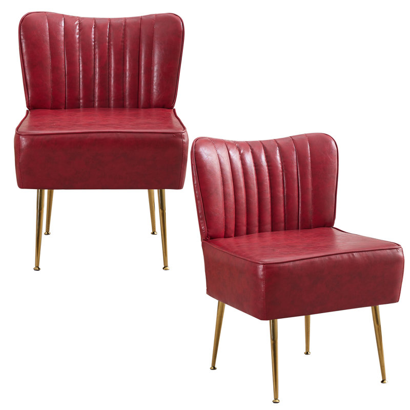 Chaise d'appoint rembourrée en similicuir pour salon, chambre à coucher, Simili cuir rouge vin