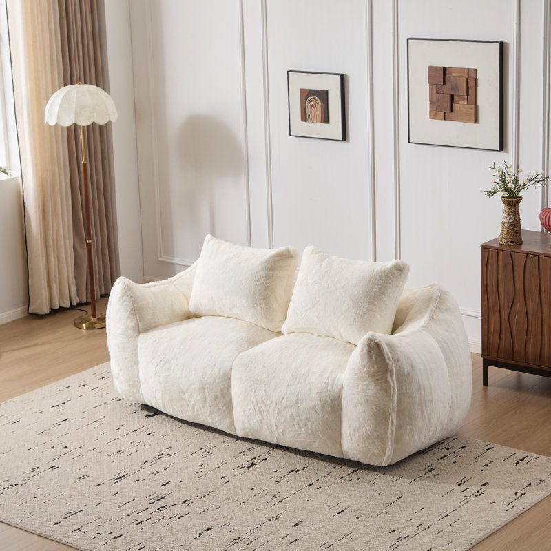 Causeuse de 75 po de large en fausse fourrure et canapé à billes géant pour le salon, Fausse fourrure blanche