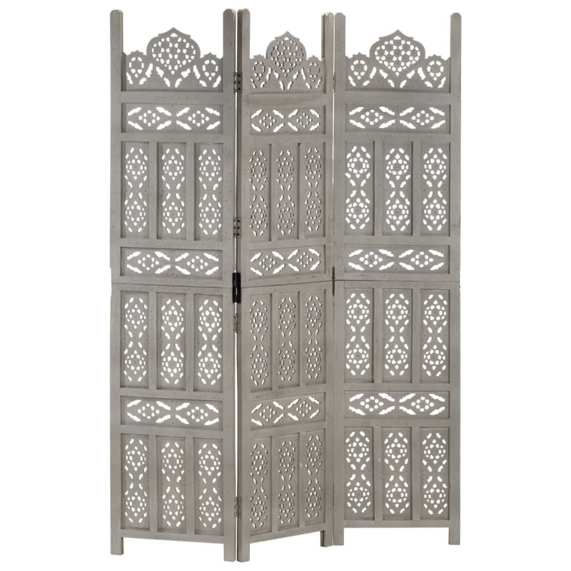 Bojanovice Solid Mango Wood Hand carved Room Divider, Grey