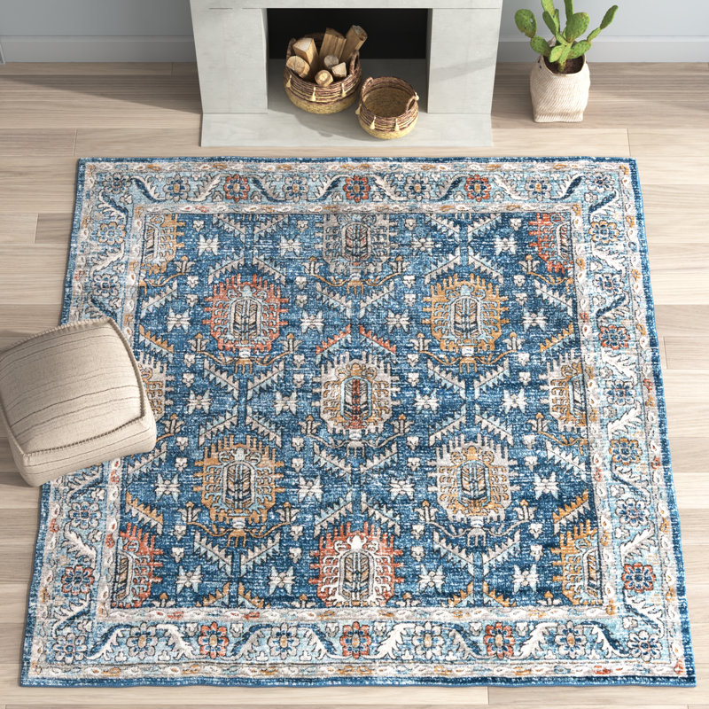 Tapis oriental bleu / blanc cassé / brun clair Weingartner, Carré 10 pi