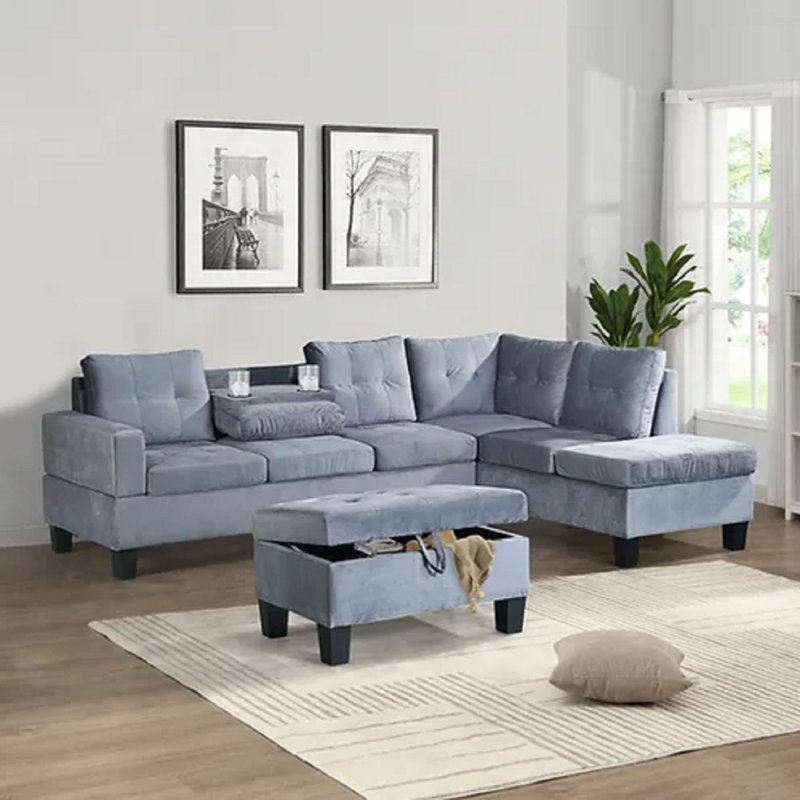Canapé modulaire 3 pièces Dhalia, gris