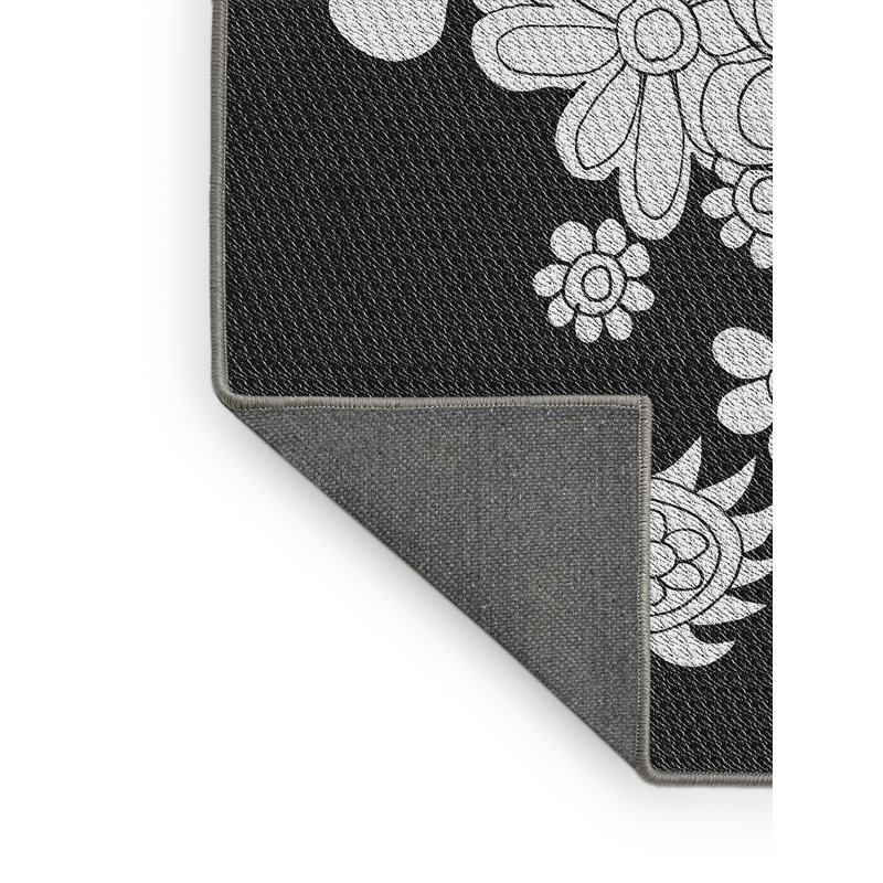 Tissé à la machine à la machine à partir de laine et de polyester noir/gris Tapis décoratif, Rectangle 7 pi x 9 pi