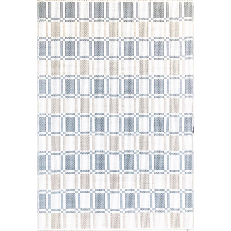 Tapis intérieur / extérieur ivoire / gris Plaid, Rectangle 4 pi x 6 pi