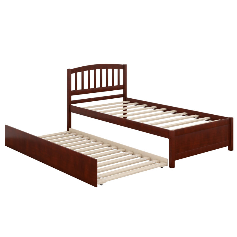 Cadre de lit simple, cadre de lit plateforme avec tête de lit, cadre de lit en bois avec lit gigogne, Noyer