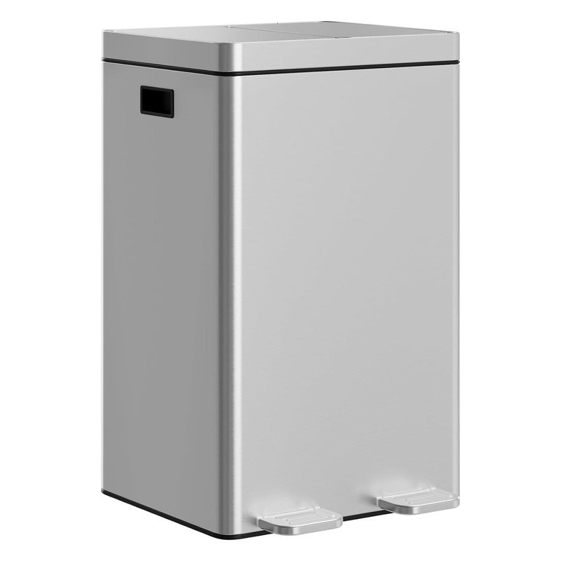 Poubelle de cuisine en acier inoxydable 16 gallons - Poubelle à double compartiment avec pédale à fermeture en douceur et seaux intérieurs amovibles pour le bureau à domicile