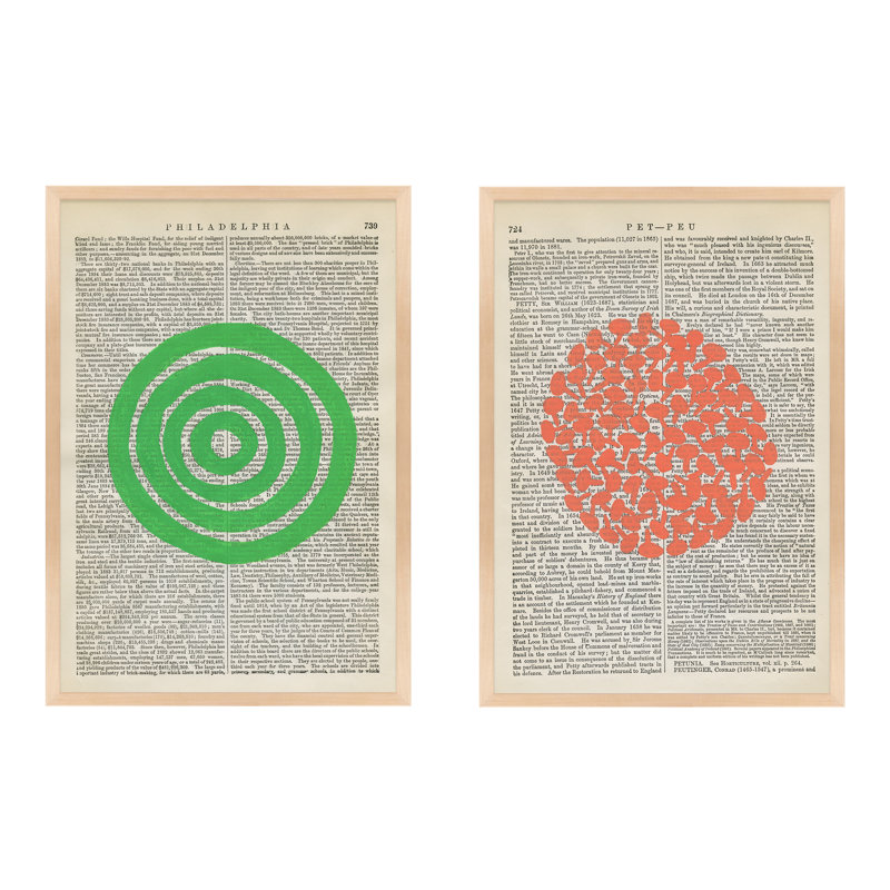 Circle Set Of 2 Print by Michela Sorrentino, 25" H x 36" W x 1.25" D, Maple Wood