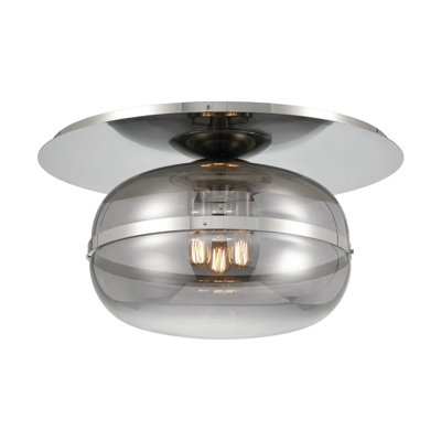 Nottingham, Flush Mount, 3-Light, 20", Polished Nickel, Smoked Glass
