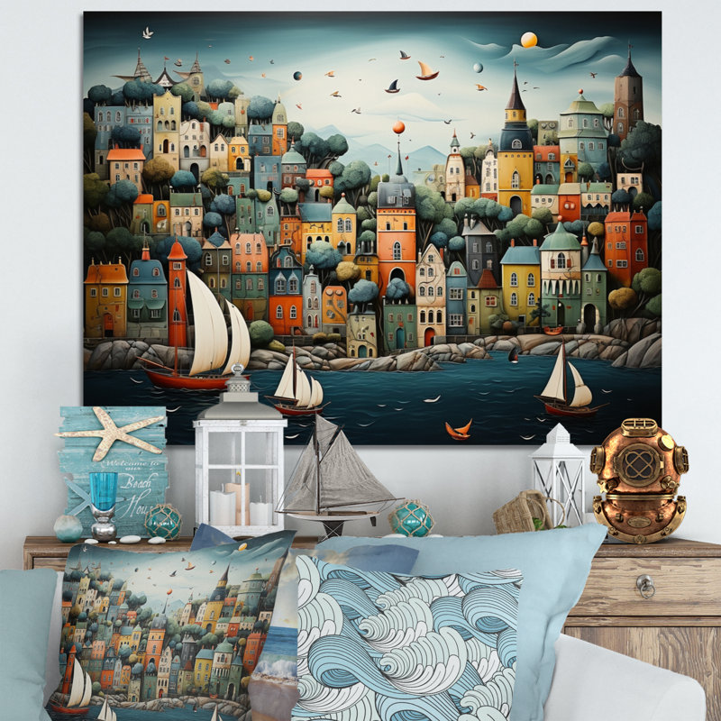 Coastal Dream Harbor Hues - Imprimé, H 24 po x l 32 po x P 1 po, Toile tendue