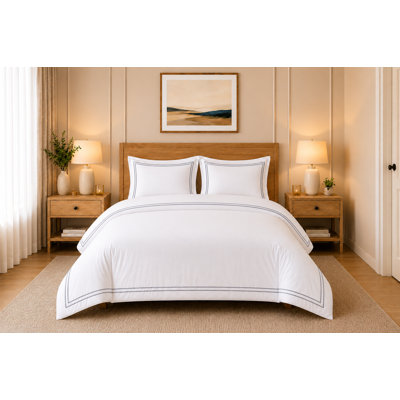 Luxury 100% Egyptian Cotton Duvet Cover Set 500TC Soft Sateen Breathable Embroidered Bedding