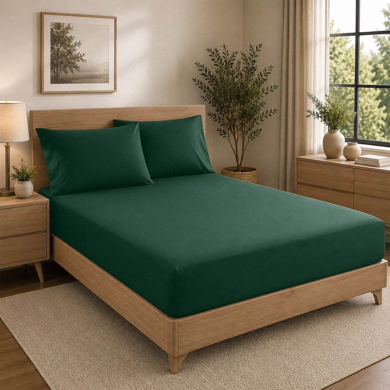 Microfiber Premium Quality Deep Hypoallergenic Fitted Sheet 25cm, Kingsize (5'), Emerald
