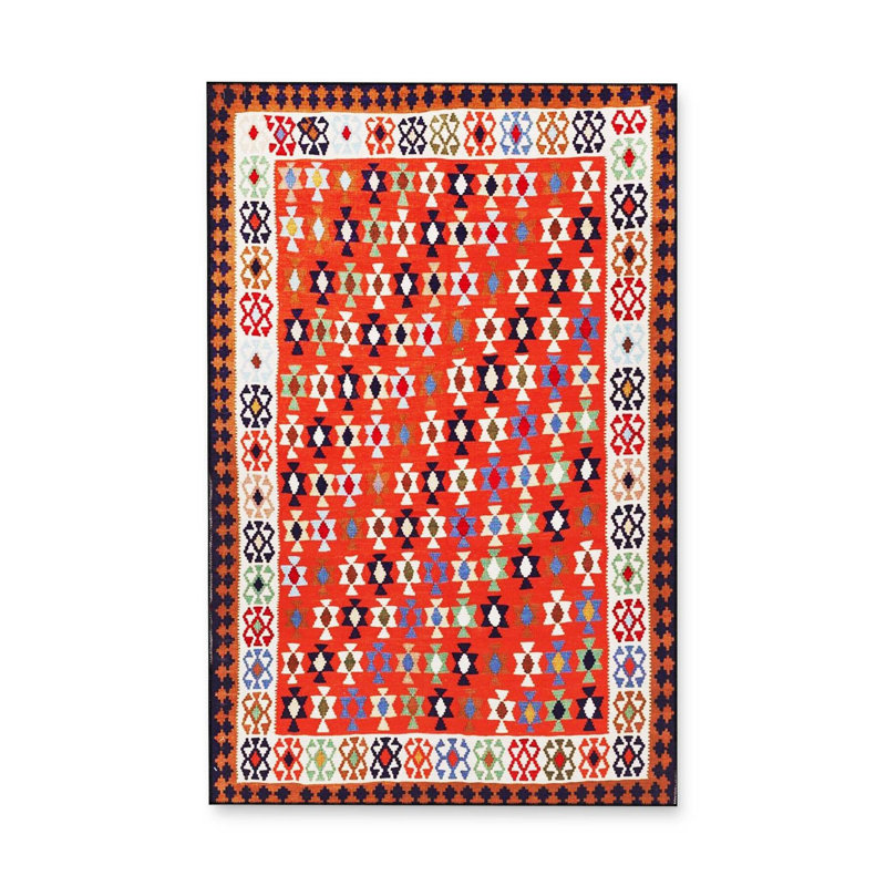 Tapis décoratif lavable à la machine multicolore blanc, Sous-tapis rectangulaire 2 pi 4 po x 3 pi 11 po