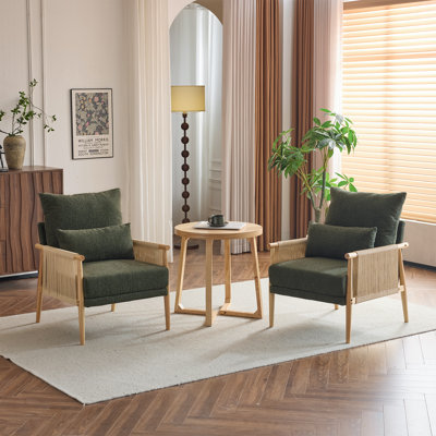 2Pcs Green Chenille Accent Chair Armchair With Pillow