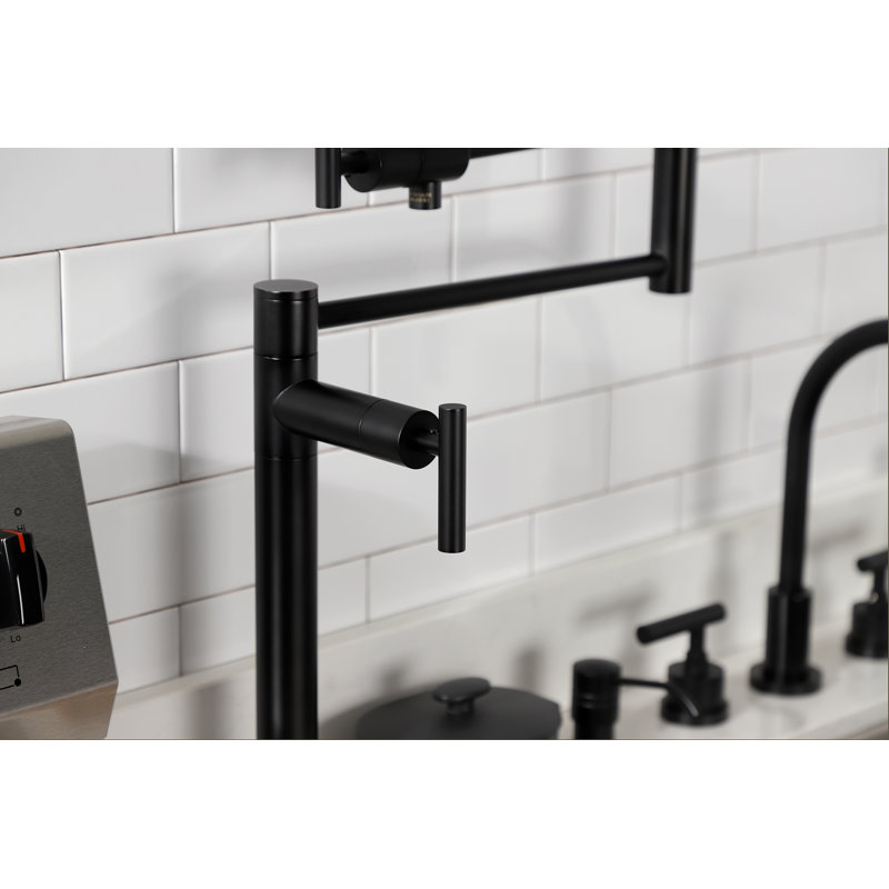 Kingston Brass Concord Two-Handle 1-Hole Deck Mount Pot Filler Faucet, Matte Black, T-Bar Lever Handle