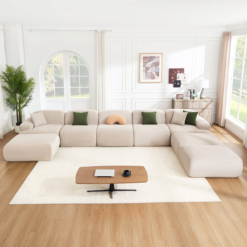 188" U Shaped Sectional Oversized Modular Sofa Chenille Corduroy Compression Sofa, Khaki Polyester Blend