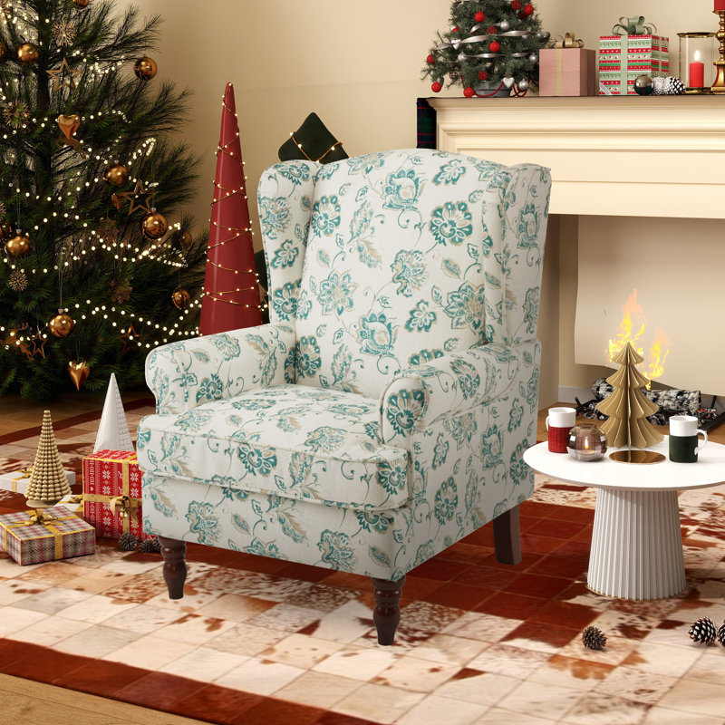 Devonn Upholstered Accent Chair, White/Green Floral