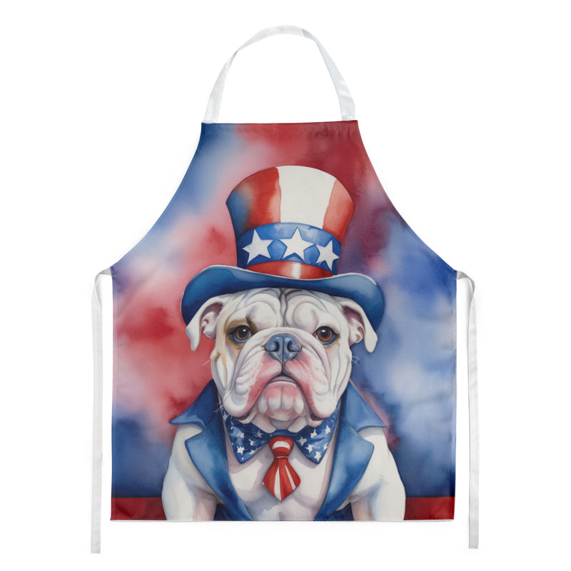 Patriotic American Apron, White English Bulldog