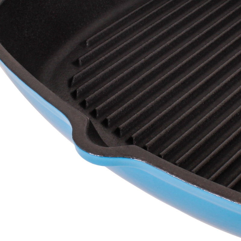 BergHOFF Neo 3Pc Cast Iron Cookware Set with 11" Grill Pan and 3Qt. Covered Dutch Oven, Blue