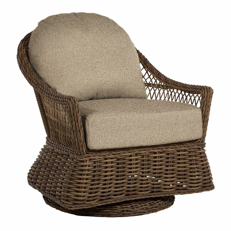 Soho Swivel Glider Chair with Cushions, Rollo Chambray InsideOut® Linen, Raffia, No Welt