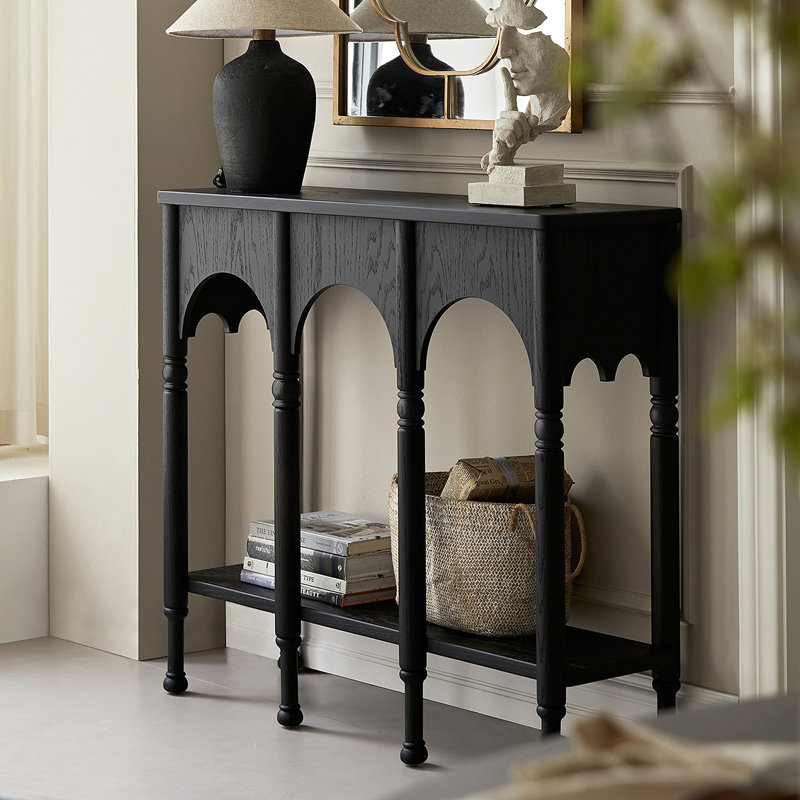 Console en bois massif avec rangement, H 35,4 po x l 39,37 po x P 12,6 po, Noir